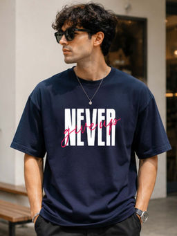 Dpassion - Mens Oversized Drop Shoulder Navy Blue T-Shirt