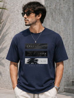 Dpassion - Mens Oversized Drop Shoulder Navy Blue T-Shirt