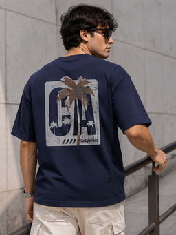 Dpassion - Mens Oversized Navy Blue Drop Shoulder T-Shirt
