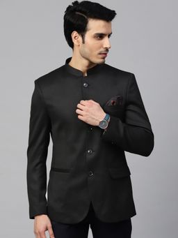 MANQ - Men Black Solid Slim Fit Bandhgala Blazer