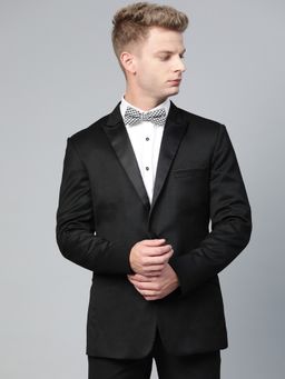 MANQ - Men Black Solid Slim Fit Tuxedo Blazer