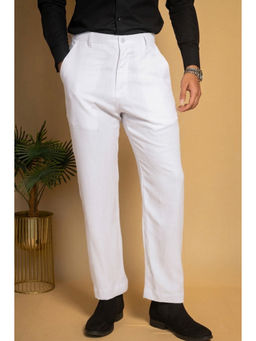 JAVINISHKA - White Straight Fit Linen Semi Formal Pant