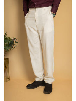 JAVINISHKA - Beige Straight Fit Linen Semi Formal Pant