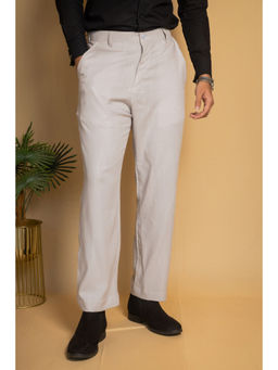 JAVINISHKA - Light Grey Straight Fit Linen Semi Formal Pant