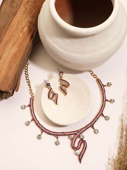 Anika's Creations - Anika's Creation Elegant Stone Embedded Designer Necklace Set For Woman