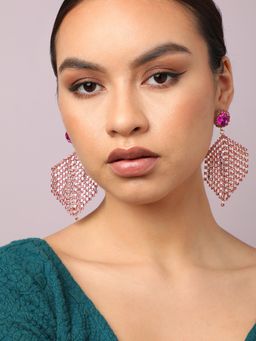 Sohi - Gold Plated Party Designer Stone Pink Drop Earrings for Women