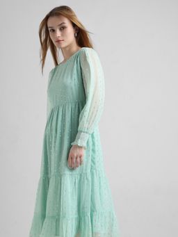 ONLY - Green Shimmer Tiered Midi Dress