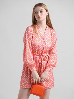 ONLY - Pink Abstract Print Satin Dress (Set of 2)