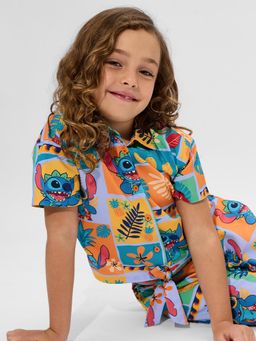 The Souled Store - Official Lilo and Stitch Pineapple Girls Cotton Crop Shirt