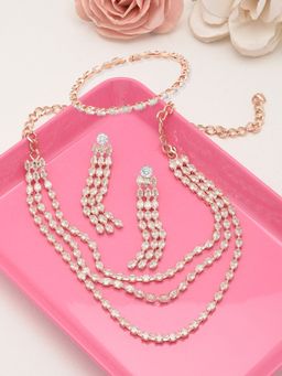 Zaveri Pearls - Rose Gold Marquise Cubic Zirconia Necklace Earring and Bracelet Set-ZPFK12576