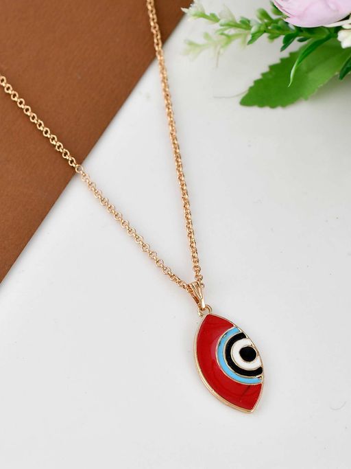 Shoshaa Gold-Platead Evil Eye Red Enmelad Pendant With Chain
