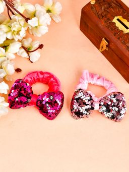 Silvermerc Designs - Girls Set Of 2 Pink Sequined Velvet Fur Rubber Band