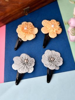 Silvermerc Designs - Set Of 2 Grey and Orange Floral Tic Tac Hair Clip