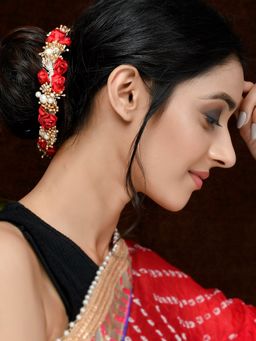Silvermerc Designs - Women Red and Gold Toned Embellished Hair Accessory Set