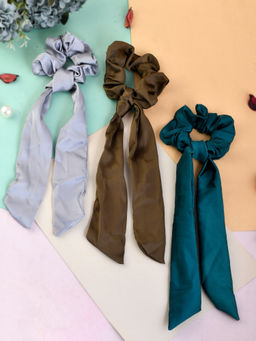 Silvermerc Designs - Women Multicolored Set of 3 Scarf Hair Scrunchies Ponytail Holders