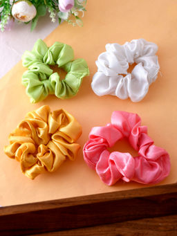 Silvermerc Designs - Set of 4 Multi Colored Satin Scrunchies Ponytail Holders