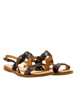 El Naturalista - Black Carbon Embellished Leather Block Sandals