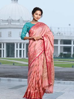 Beatitude - Pink Silk Woven Zari Work Saree with Unstitched Blouse