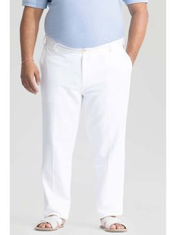 Snitch - Dainty White Plain Pure Linen Regular Fit Plus Size Trouser