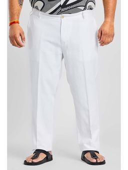 Snitch - Dainty Frosty White Plain Pure Linen Regular Fit Plus Size Trouser