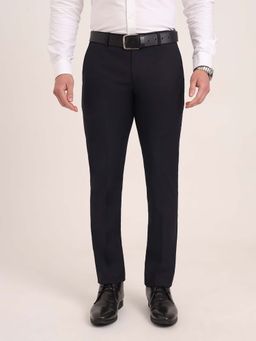 JadeBlue - Navy Blue Lycra Blend Formal Trouser with Solid Pattern