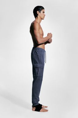 H&M - Men Blue Regular Fit Cotton Cargo Joggers With Drymove