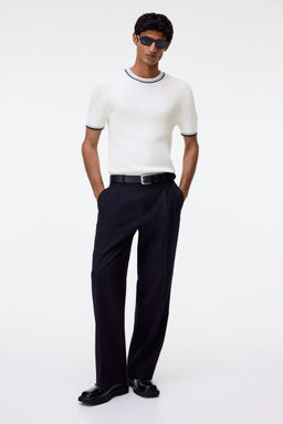 H&M - Men White Slim Fit Rib-Knit T-Shirt