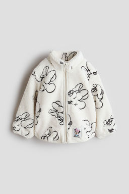 H&M - Girls White Embroidery-Motif Teddy Jacket