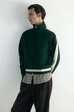 H&M - Men Green Loose Fit Track Jacket With Side Stripes