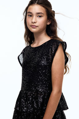 H&M - Girls Black Sequined Peplum Top