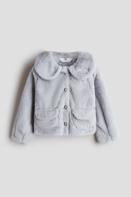 H&M - Girls Grey Collared Fluffy Jacket