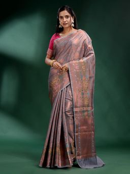CHARUKRITI - Grey Pure Silk Handwoven Soft Saree with Unstitched Blouse