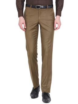 Metal - Mens Camel Brown Terry Rayon Slim Fit Solid Formal Trouser