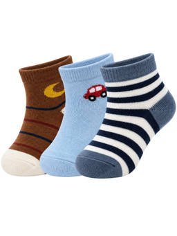 NEXT2SKIN - Baby Boys Ankle Length Printed Cotton Socks (Pack of 3) (0-12 Months)