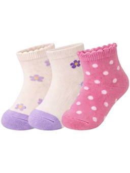 NEXT2SKIN - Baby Girls Ankle Length Printed Cotton Socks (Pack of 3) (0-12 Months)