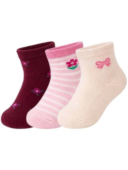 NEXT2SKIN - Baby Girls Ankle Length Printed Cotton Socks (Pack of 3) (0-12 Months)