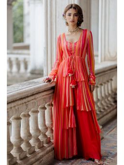 Paulmi & Harsh - Layered Hand Painted Striped Cape (Set of 3)