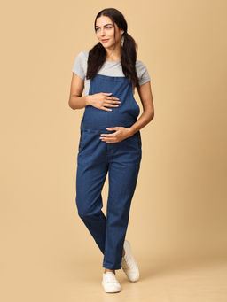 The Mom Store - Elasticated Waist Blue Maternity Denim Dungaree