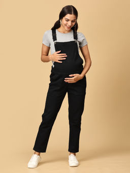 The Mom Store - Elasticated Waist Black Maternity Denim Dungaree