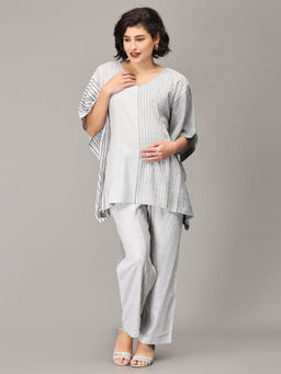 The Mom Store - Muse Of Milan Striped Grey Maternity and Nursing Co-Ord (Set of 2)