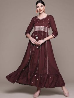 Anubhutee - Women Maroon Yoke Embroidered Ethnic Dress