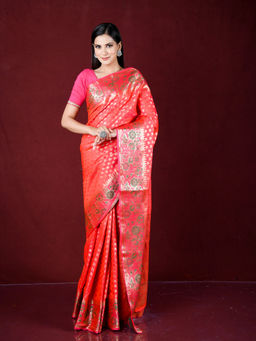 EXCLUSIVA - Pink Zari Woven Work Banarasi Saree with Unstitched Blouse