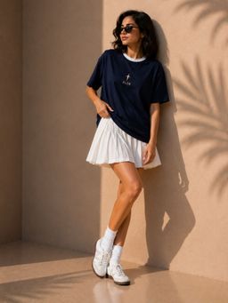 FLCN - Navy Blue Printed Oversized T-Shirt