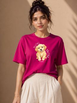 FLCN - Magenta Dog Mom Graphic Printed Oversized T-Shirt