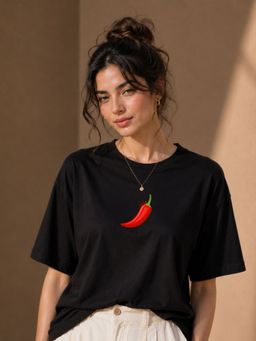 FLCN - Black Chili Graphic Printed Oversized T-Shirt