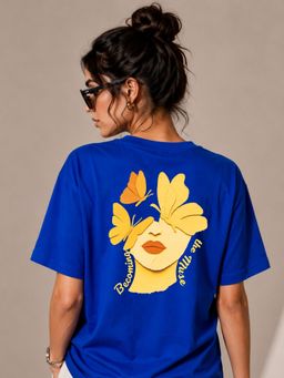 FLCN - Royal Blue Becoming The Muse Graphic Printed Oversized T-Shirt