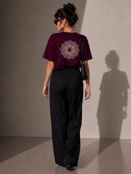 FLCN - Maroon Mandala Graphic Printed Oversized T-Shirt