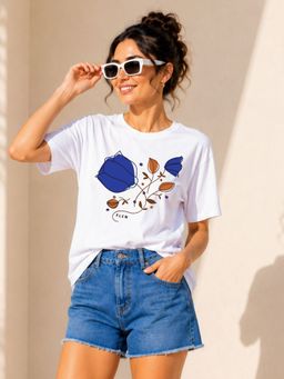 FLCN - White Rose Graphic Printed Oversized T-Shirt