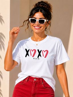 FLCN - White Hugs and Kisses Graphic Printed Oversized T-Shirt