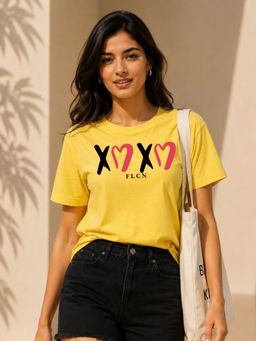 FLCN - Yellow Hugs and Kisses Graphic Printed Oversized T-Shirt